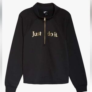 Nike Womens Performance Fleece Sweater Size L Cropped 12 Zip PulloverBlack/Gold